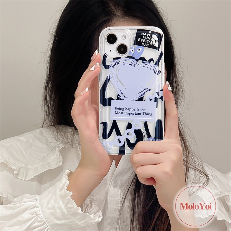 IPHONE Casing Ponsel Cinta Hati Graffiti Kartun Kompatibel Untuk Iphone11 13 14 12 Pro MAX XR 7Plus X XS MAX 6 7 8 6S Plus SE 2020 Airbag Shockproof Soft TPU Cover