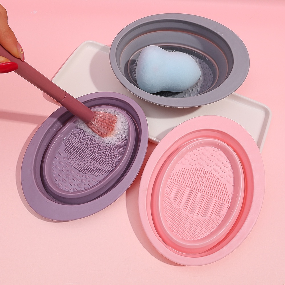 Kuas Makeup Silikon Pembersih Mangkok Lipat/Beauty Egg Powder Puff Soaking Grain Washing Tools