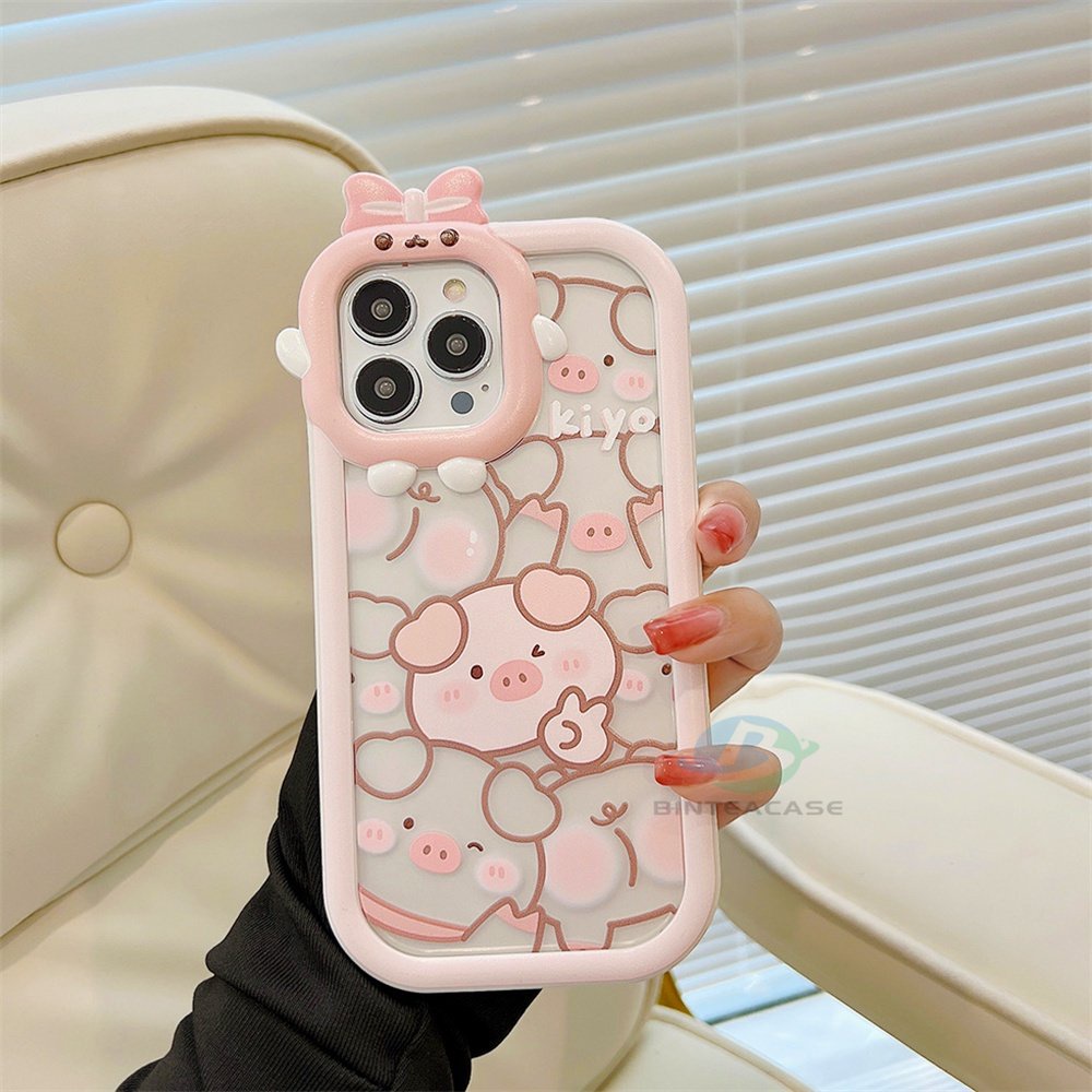 IPHONE Case Kompatibel Untuk Iphone14 Pro Max IPhone13 Pro Max IPhone11 IPhone12 IPhoneXR XS 6 6S 78 Plus SE 2020 Kartun Lucu Blusher Babi Monster Kecil Frame Lensa Phone Case Binteacase