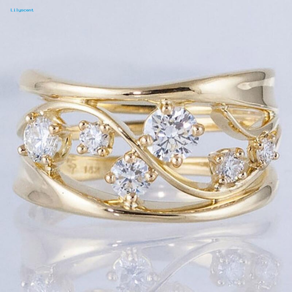 Lilyscent Alloy Fashion Cincin Untuk Anniversary Berongga Cubic Zirconia Bertatahkan Jari Cincin Pengerjaan Halus