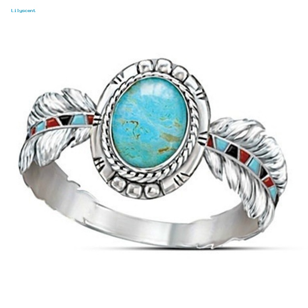 Cincin Vintage Gaya Lilyscent Untuk Perjamuan Dekorasi Turquoise Finger Band Skin-touch