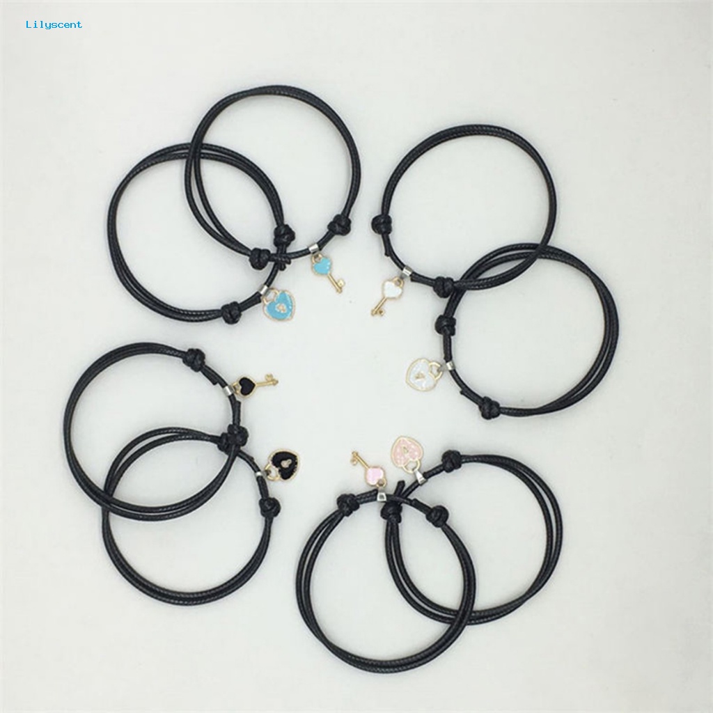 Lilyscent 1pasang Gelang Tali Resin Untuk Pesta 2Pcs Kunci Hati Lock Bracelet Simple