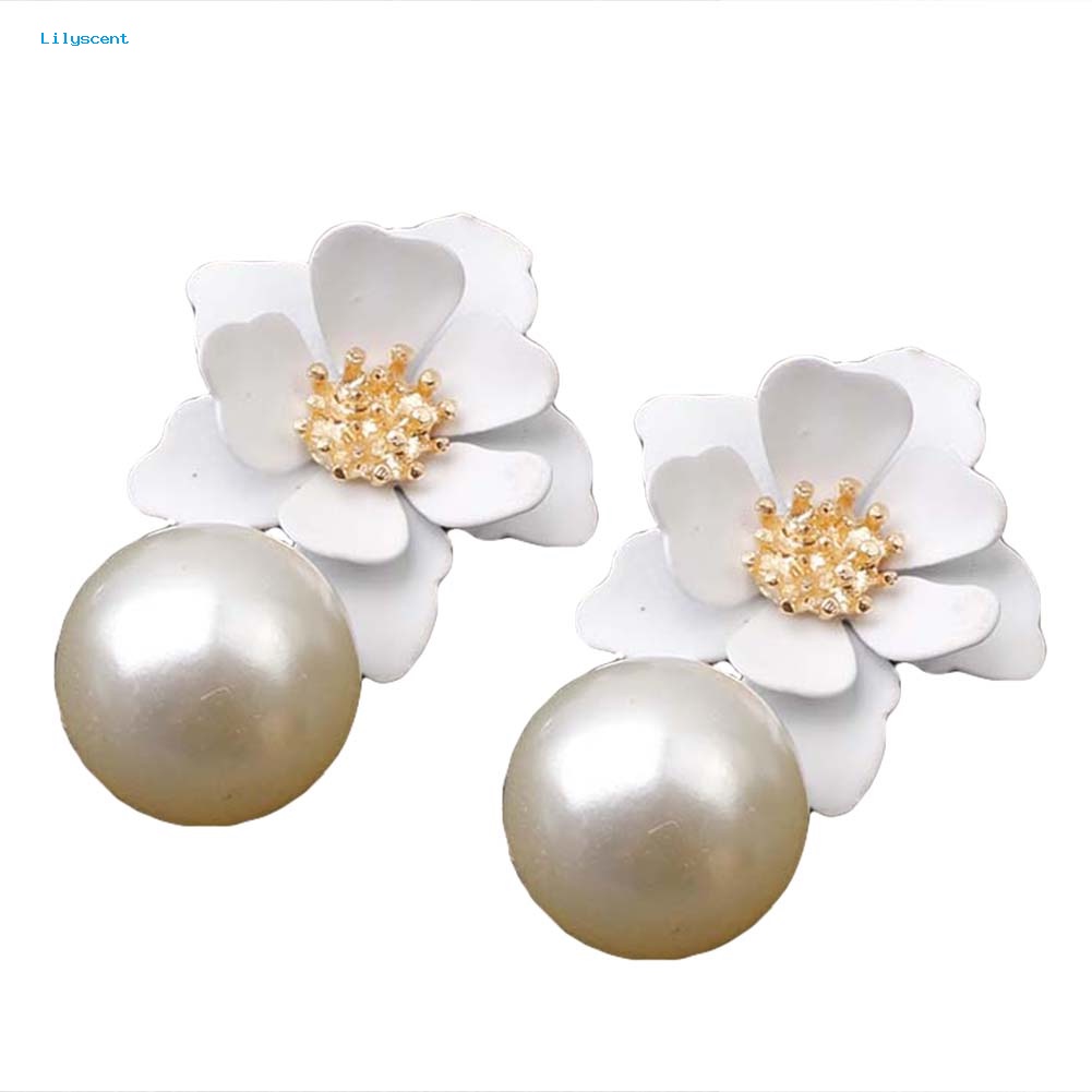 Lilyscent Manis Wanita Mutiara Imitasi Menjuntai Resin Bunga Stud Anting Musim Panas Perhiasan Hadiah