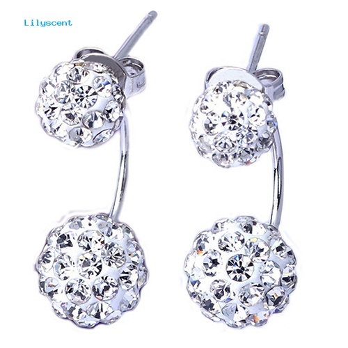 Lilyscent Lady U-shape Spherical Micro Rhinestone Silver Tone Ear Studs Earrings Perhiasan