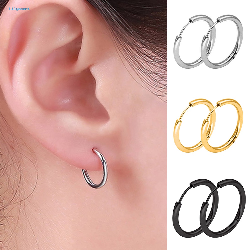 Lilyscent 1pasang Stainless Steel Fashion Punk Unisex Ear Hoop Lingkaran Anting Perhiasan Hadiah