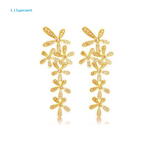 Lilyscent Fashion Berlian Imitasi Penuh Panjang Snowflake Bunga Anting Telinga Stud Perhiasan Pernikahan