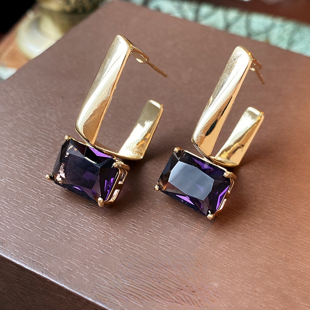 Deartiara French Cool Purple Square Earrings Premium Sense Atmosphere Earrings Anting Kecil Serbaguna Pribadi