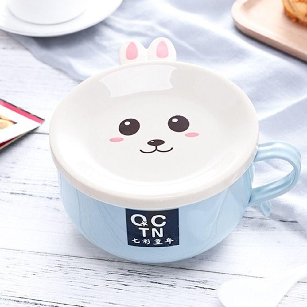 [Elegan] Mangkuk Mie Instan Sereal Stainless Steel Kelinci Lucu Double-layer Tableware