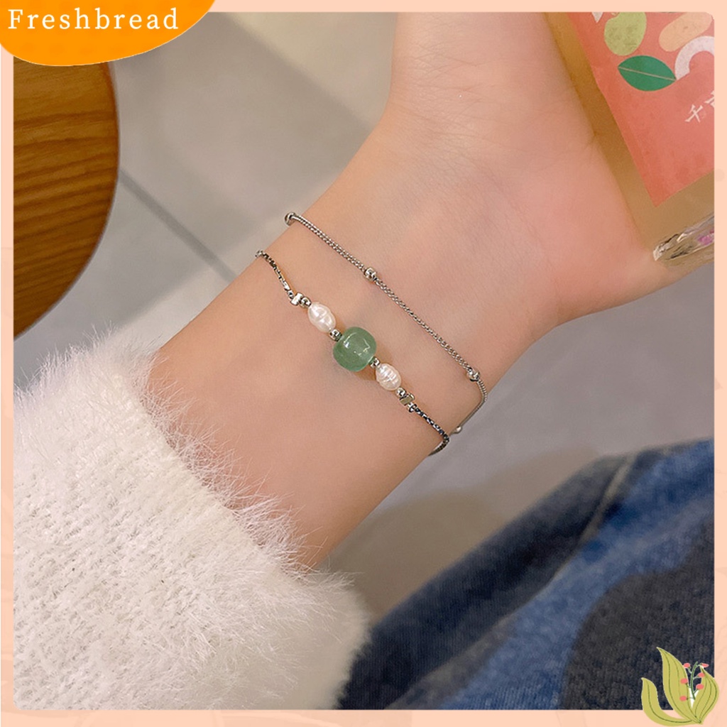 &lt; Freshbread &gt; Wanita Gelang Double-layers Gaya Cina Dainty Retro Faux Chalcedony Ladies Bangle Perhiasan Aksesoris