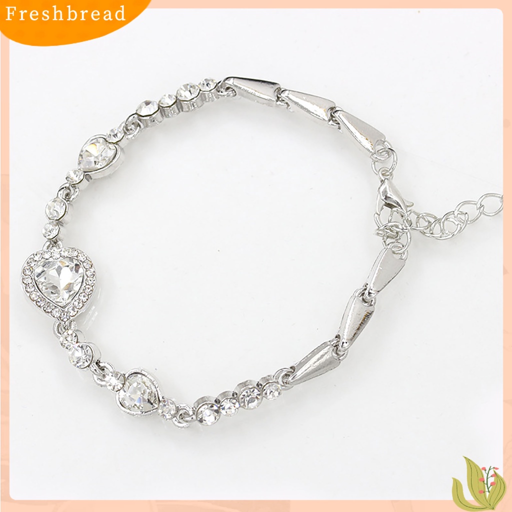 &lt; Freshbread &gt; Wanita Bentuk Hati Biru Berlian Imitasi Alloy Adjustable Gelang Rantai Elegan Untuk Pesta