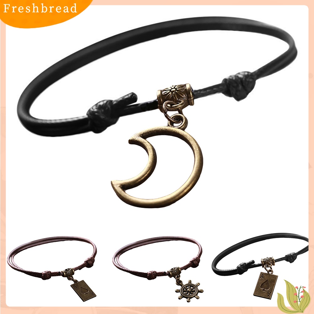 &lt; Freshbread &gt; Sederhana Unisex Poker Bell Berongga Bulan Pesona Adjustable Lilin Tali Gelang Perhiasan