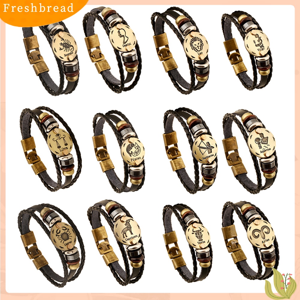 &lt; Freshbread &gt; 12rasi Bintang Multi-layer Dikepang Kulit Imitasi Gelang Bangle Perhiasan Hadiah