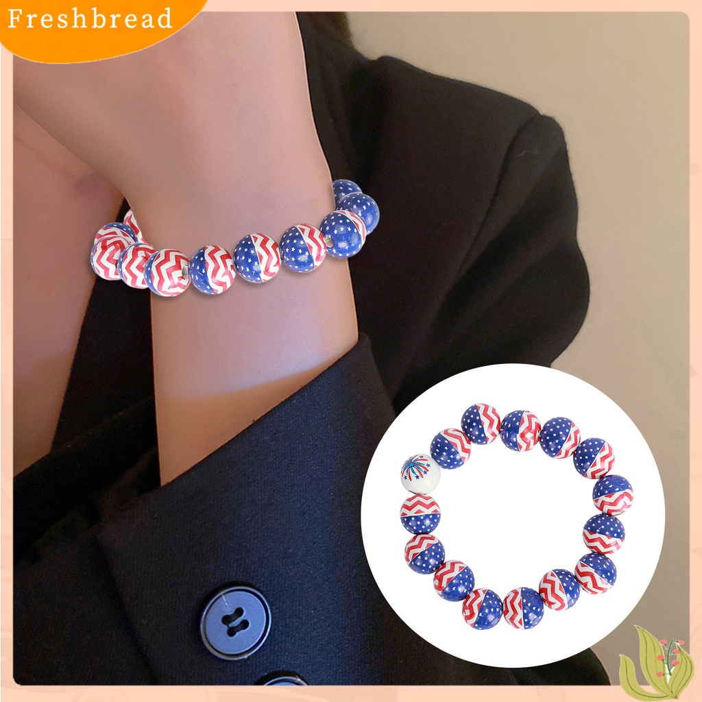 &lt; Freshbread &gt; Bendera USA Gelang Indah Pesona Perhiasan Merah Biru Putih Manik-Manik Kayu Peregangan Elastis Wristwear Multicolor USA Hari Nasional Wanita Pria Manik-Manik Gelang Hadiah Pasangan