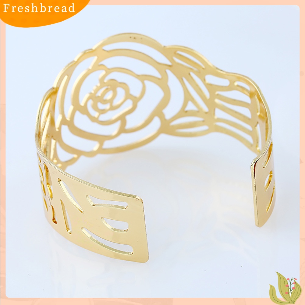 &lt; Freshbread &gt; Fashion Wanita Logam Pembukaan Mawar Berongga Manset Gelang Bangle Pergelangan Tangan Band Perhiasan