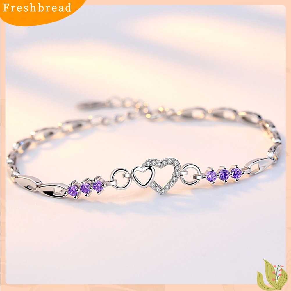 &lt; Freshbread &gt; Perhiasan Wanita Perak Berlapis Berongga Hati CZ Cubic Zirconia Gelang Hadiah Xmas