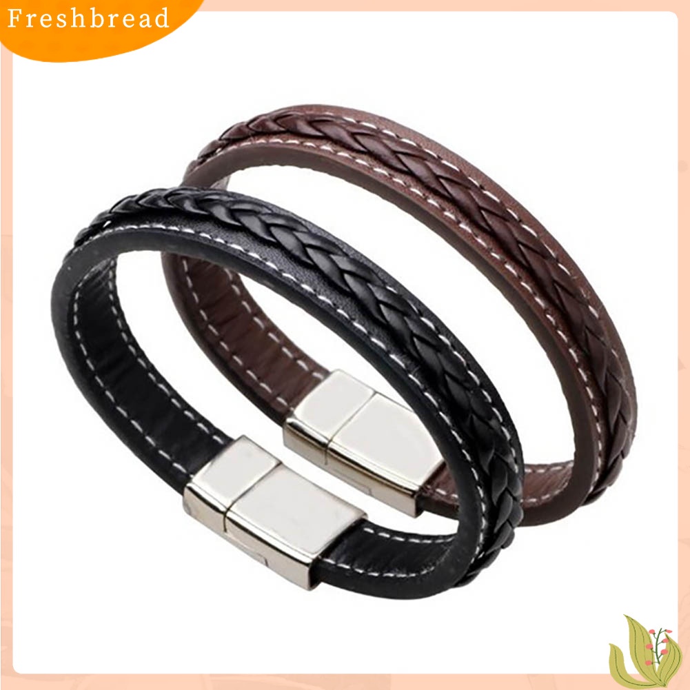 &lt; Freshbread &gt; Fashion Pria Warna Solid Dikepang ic Gesper Gesper Cuff Gelang Bangle Hadiah