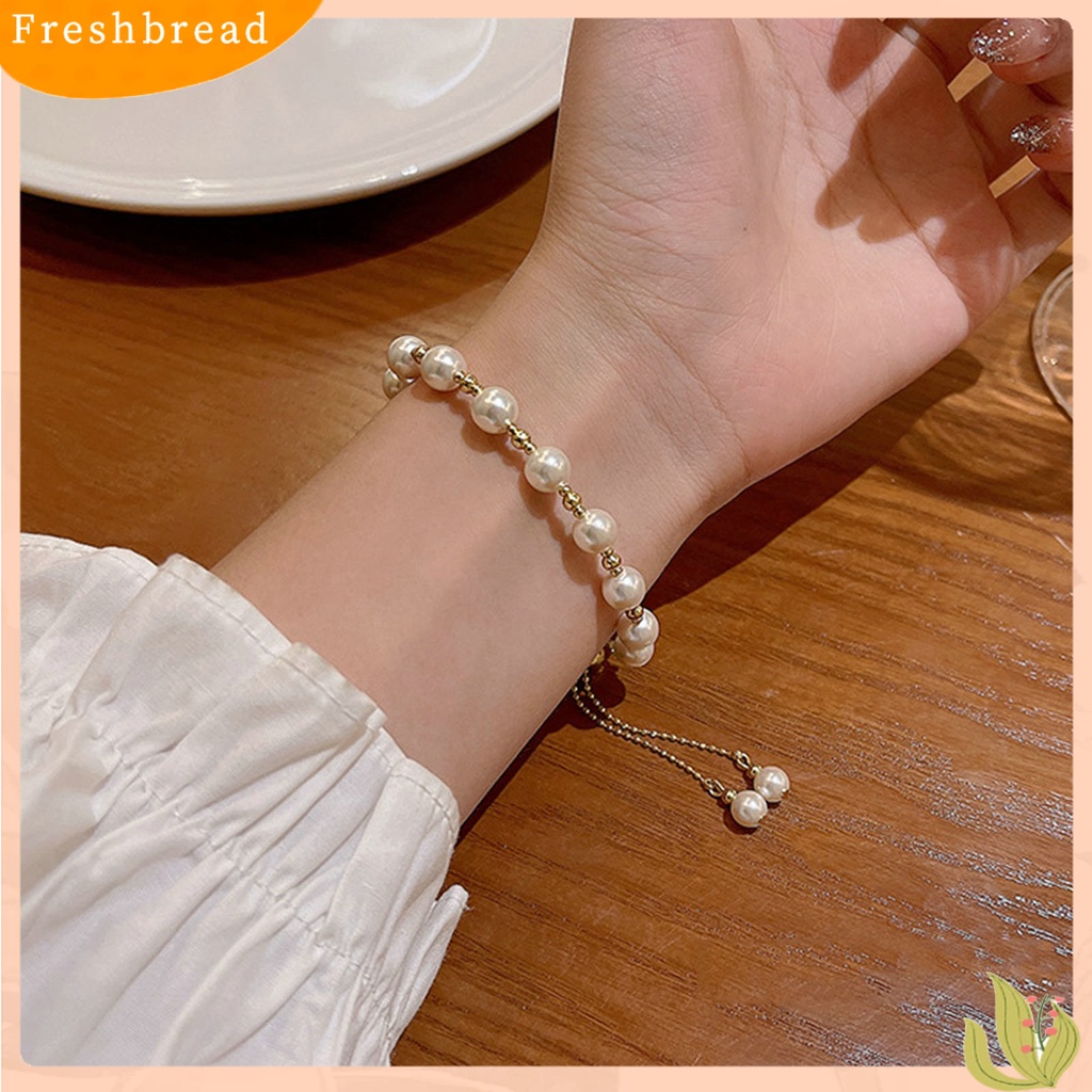 &lt; Freshbread &gt; Wanita Gelang Manik-Manik Dapat Disesuaikan Elegan Dainty Gaya Sederhana Hadiah Golden High Gloss Mutiara Imitasi Gelang Gadis Fashion Perhiasan