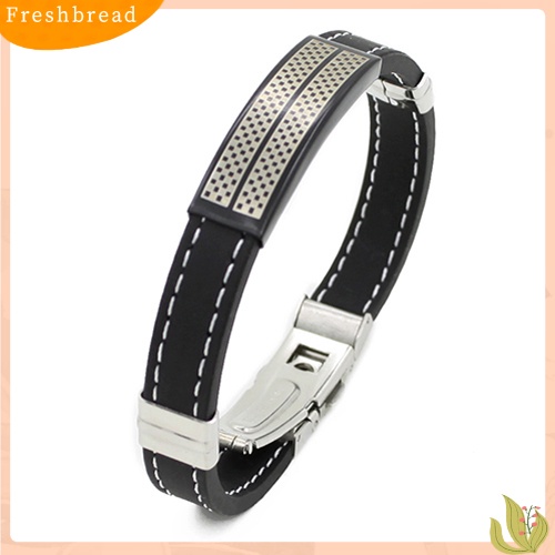 &lt; Freshbread &gt; Pria Cowok Keren Stainless Steel Gesper Karet Gelang Cuff Gelang Bangle Bracelet