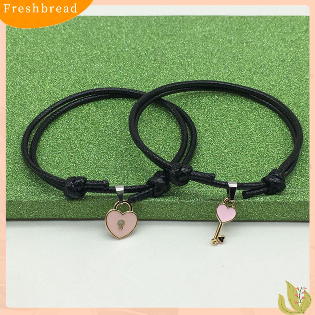 &lt; Freshbread &gt; 1pasang Gelang Couple Chic Adjustable Resin Key Heart Lock Chain Bangle Untuk Pacaran