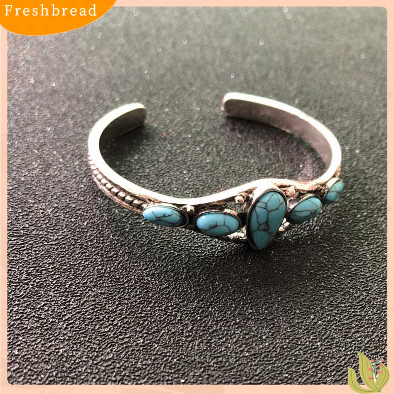 &lt; Freshbread &gt; Pembukaan Ukir Berongga Keluar Manset Gelang Vintage Turquoises Wanita Bangle Aksesoris Fashion