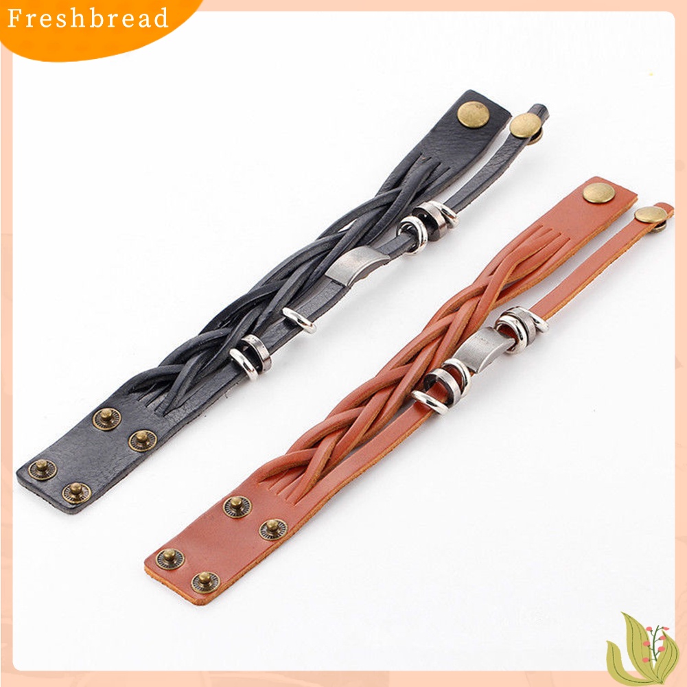 &lt; Freshbread &gt; Vintage Pria Wanita Kulit Imitasi Multilayer Gelang Bangle Gelang Perhiasan