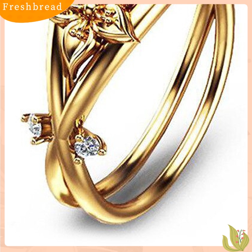 &lt; Freshbread &gt; Cincin Wanita Bunga Perhiasan Lapisan Ganda Berkilau Fashion Penampilan Cincin Jari Untuk Pernikahan