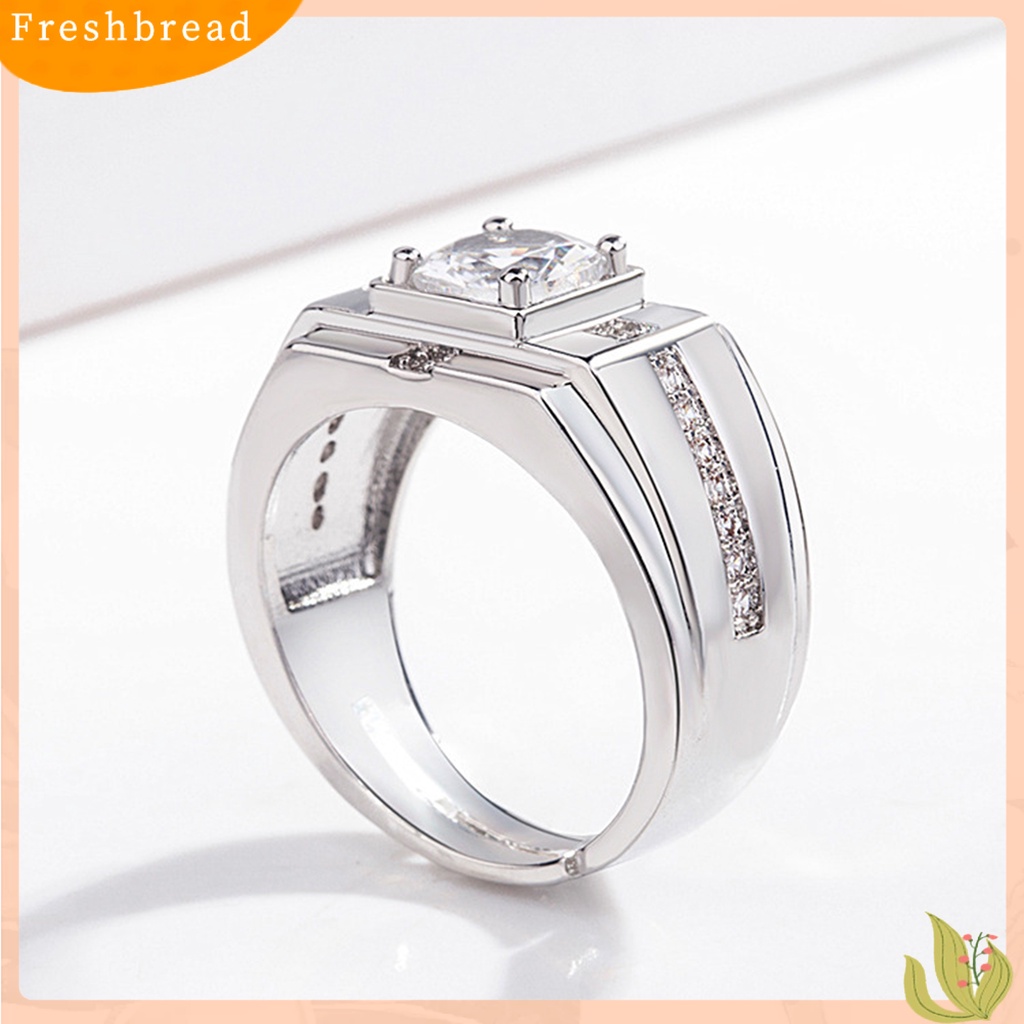 &lt; Freshbread &gt; Cincin Zircon Bersinar Geometris Berlian Imitasi Hias Electroplating Hypoallergenic Dekorasi Perhiasan Pria Pertunangan Open Finger Ring Band Untuk Hadiah