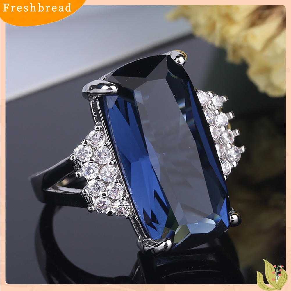 &lt; Freshbread &gt; Elegan Pernikahan Pengantin Pesta Aksesori Wanita Oblong Zirkon Bertatahkan Cincin Perhiasan