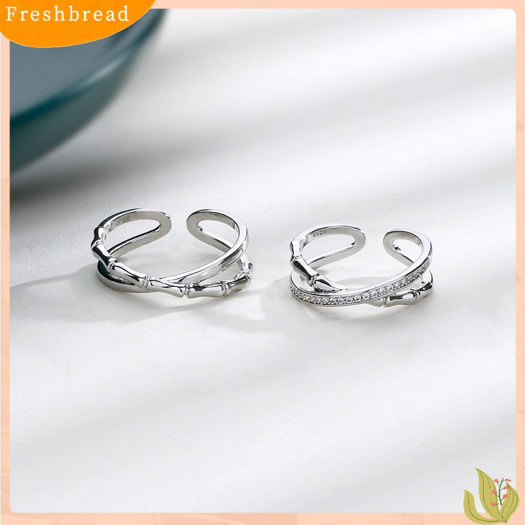 &lt; Freshbread &gt; Cincin Pasangan Pembukaan Silang Sambungan Bambu Gloss Tinggi Berongga Perhiasan Fashion Bling Cubic Zirconia Wanita Pria Finger Ring Untuk Pesta