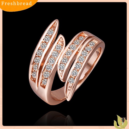 &lt; Freshbread &gt; Fashion Wanita Mewah Rose Gold Disepuh Berlian Imitasi Cincin Perhiasan Pesta Pernikahan