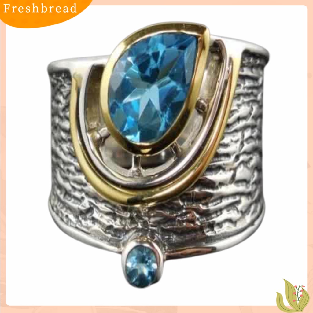 &lt; Freshbread &gt; Cincin Unisex Berbentuk Tetesan Air Perhiasan Etnik Fashion Penampilan Cincin Lebar Permata Imitasi Untuk Pernikahan