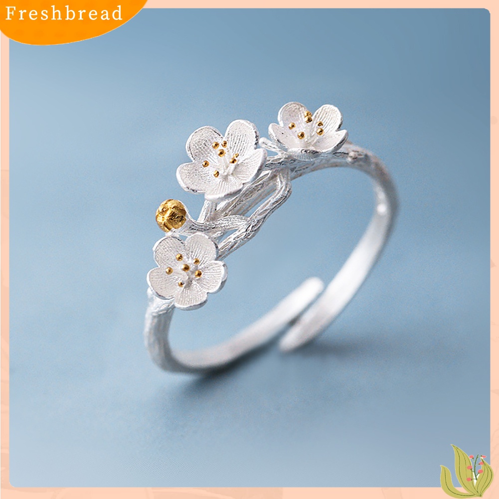 &lt; Freshbread &gt; Mode Plum Blossom Cincin Jari Terbuka Buatan Tangan Bunga Dapat Disesuaikan Perhiasan Wanita