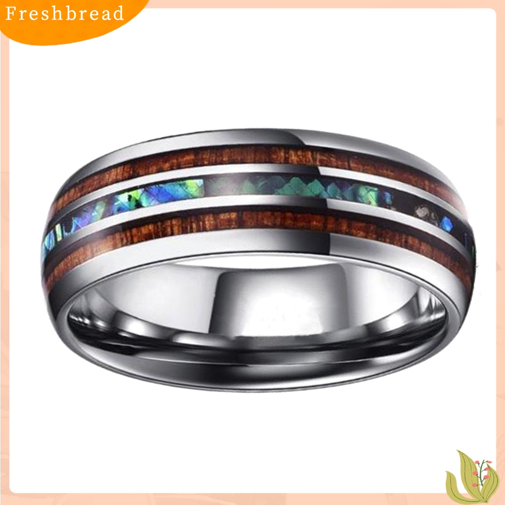 &lt; Freshbread &gt; Unisex Pasangan Pecinta Hadiah Perhiasan Vintage Shell Wood Chip Pattern Ring Band