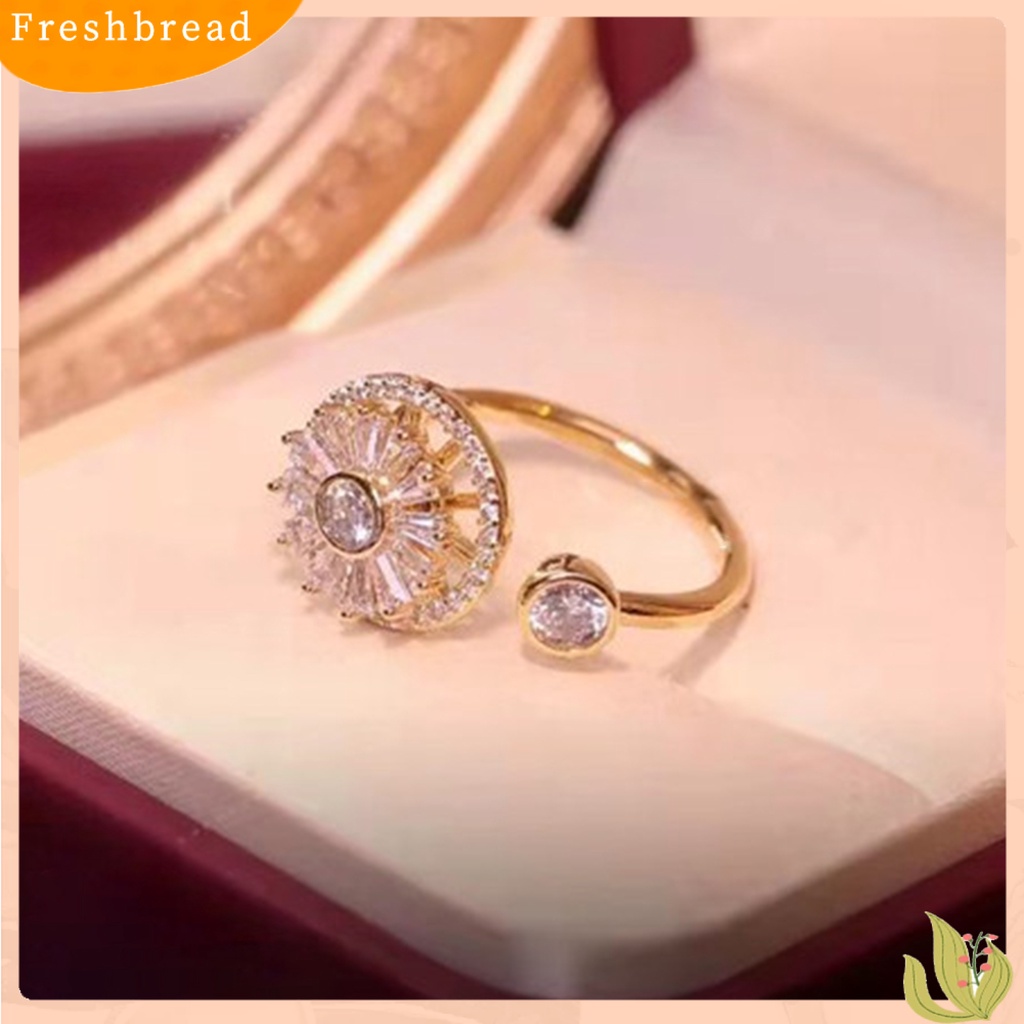 &lt; Freshbread &gt; Wanita Cincin Anti-Oksidasi Luntur Tahan Keringat Pembukaan Yang Dapat Disesuaikan Zirconia Cubic Light Mewah Pesta Cincin Perhiasan Aksesori