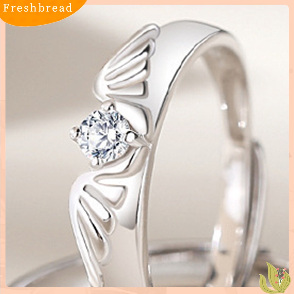 &lt; Freshbread &gt; Finger Band Inlay Zircon Adjustable Electroplating Polishing Bright Luster Hias Desain Sayap Malaikat Setan Pasangan Cincin Untuk Hadiah