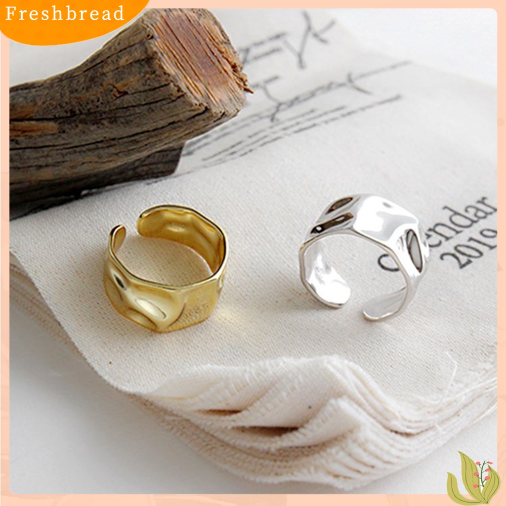 &lt; Freshbread &gt; Finger Band Adjustable Opening Personality Polishing Gaya Netral Dekorasi Warna Solid Wanita Tidak Teratur Bergelombang Terbuka Cincin Aksesoris Perhiasan