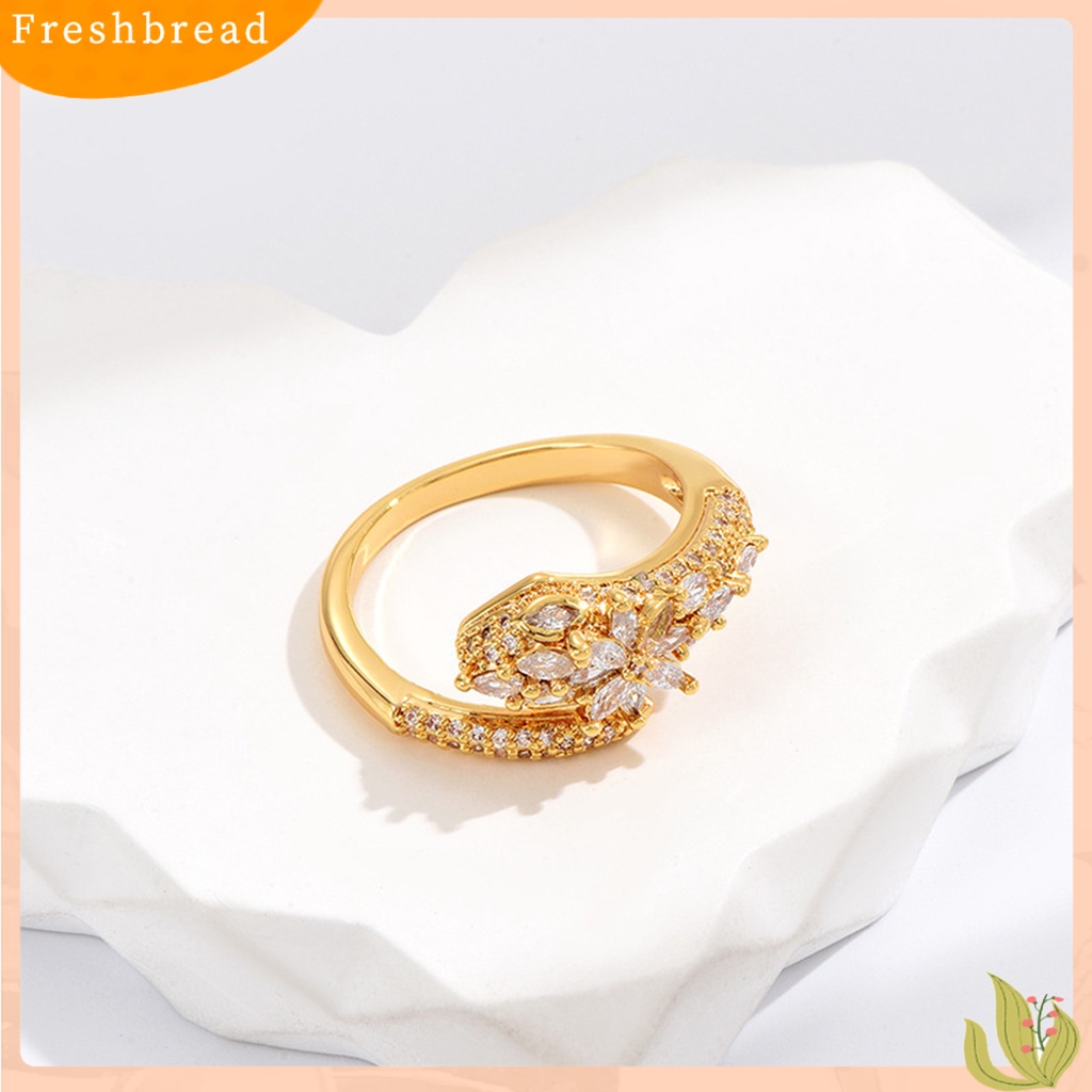 &lt; Freshbread &gt; Finger Band Golden plated Adjustable Opening Shiny Rhinestone Cubic Zirconia Dekorasi Anti Karat Wanita Perhiasan Mewah Cincin Tunangan Perhiasan Aksesoris