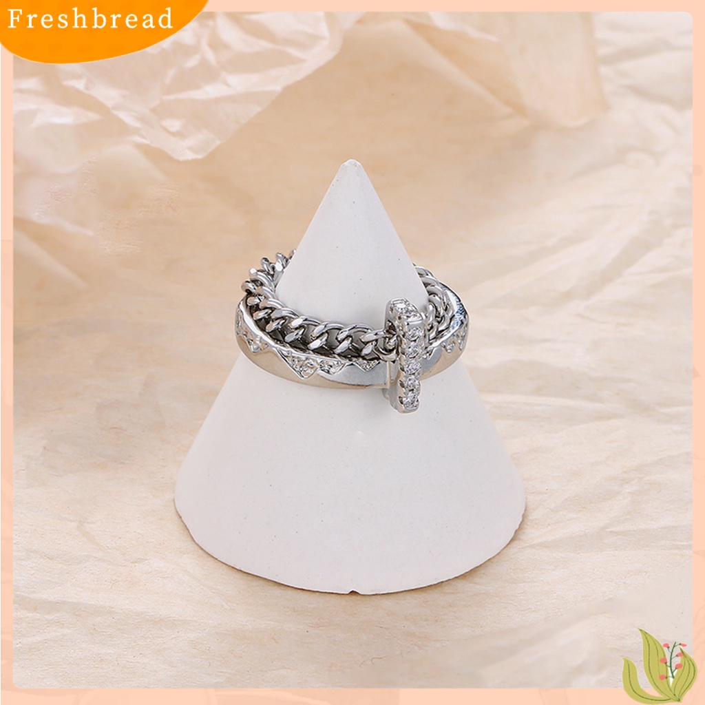 &lt; Freshbread &gt; Wanita Cincin Hip Hop Lapisan Ganda Hias Eye-catching Semua Pertandingan Hadiah Perhiasan Geometris Berlian Imitasi Bertatahkan Wanita Ladies Finger Ring Untuk Pacaran