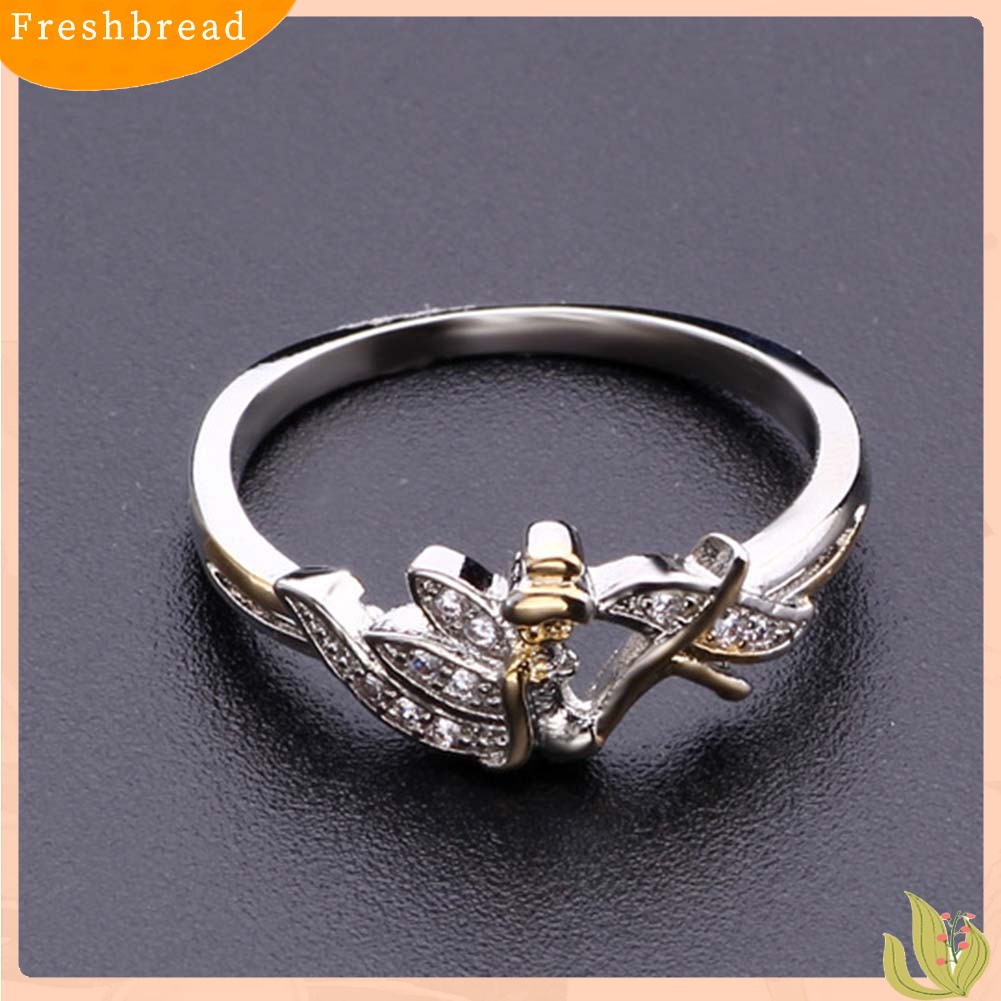 &lt; Freshbread &gt; Fashion Wanita Peri Bunga Berlian Imitasi Bertatahkan Dua Tone Jari Cincin Perhiasan Hadiah