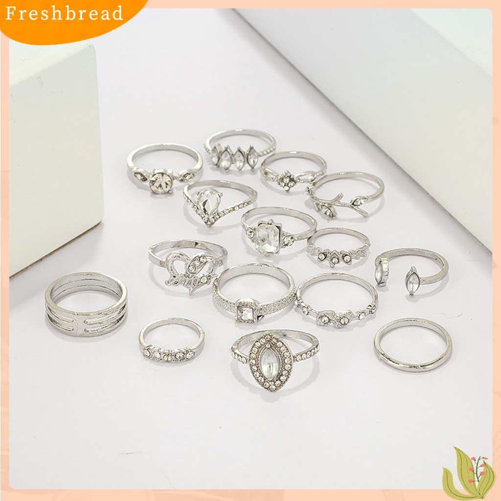 &lt; Freshbread &gt; 15Pcs/Set Cincin Fashion Kerajinan Tangan Geometris Hati Kristal Imitasi Perhiasan Ring Untuk Pesta