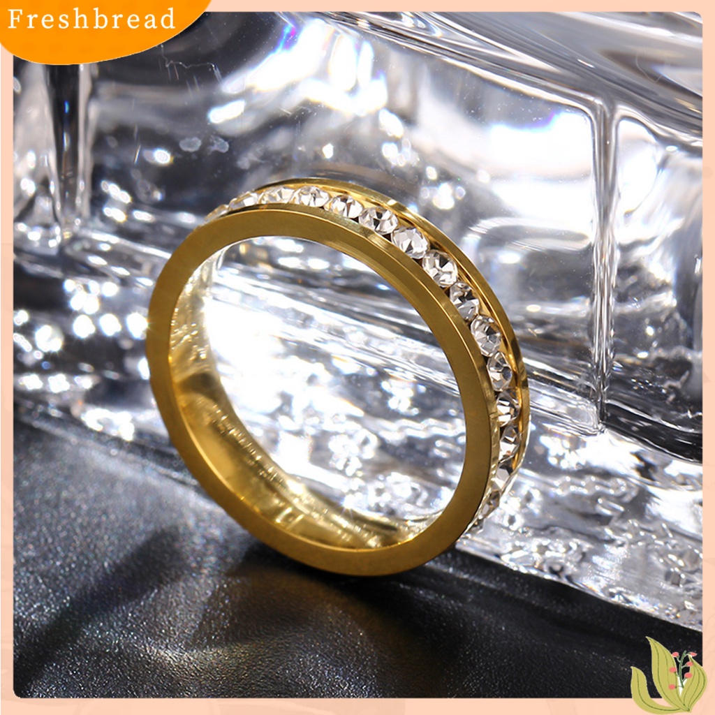 &lt; Freshbread &gt; Indah Permukaan Halus Pernikahan Band Baja Titanium Berlian Imitasi Sederhana Wanita Cincin Pesona Perhiasan