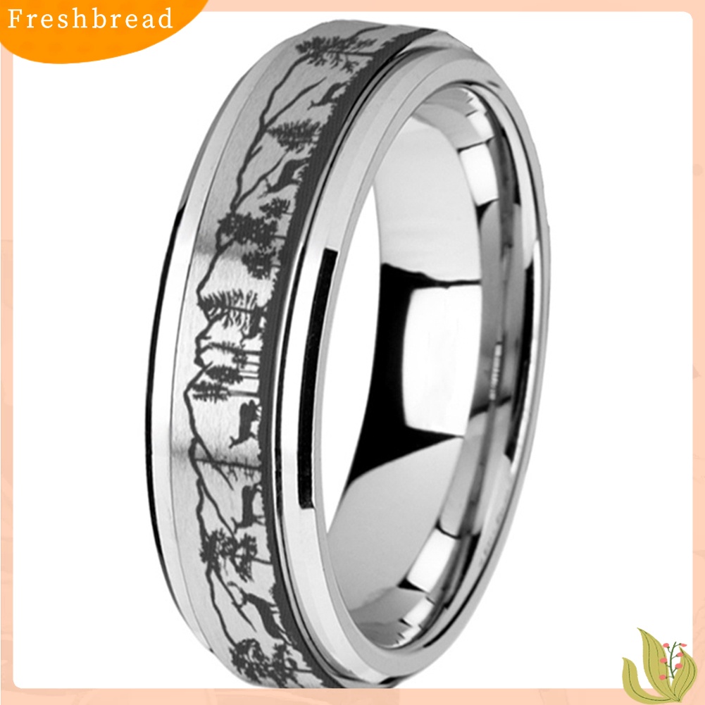 &lt; Freshbread &gt; Unisex Kreatif Hutan Stray Deer Print Titanium Steel Rotatable Spinner Ring