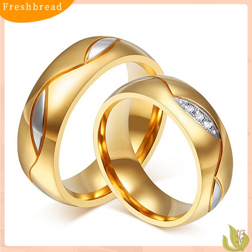 &lt; Freshbread &gt; Wanita Pria Berlapis Emas 18K Pertunangan Pernikahan Band Cincin Zirconia Perhiasan Hadiah