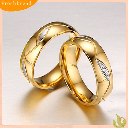 &lt; Freshbread &gt; Wanita Pria Berlapis Emas 18K Pertunangan Pernikahan Band Cincin Zirconia Perhiasan Hadiah