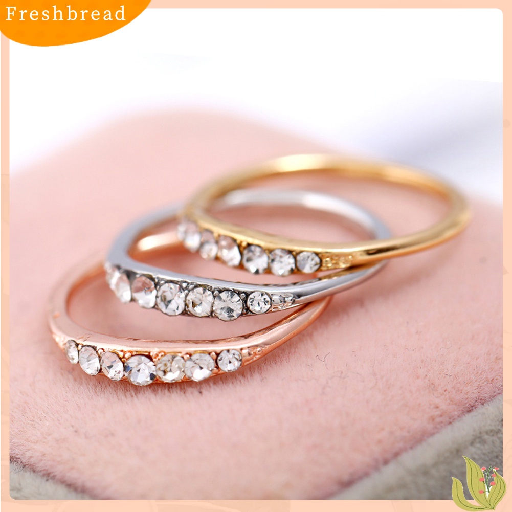 &lt; Freshbread &gt; Wanita Fashion Berlian Imitasi Bertatahkan Band Jari Cincin Pernikahan Pertunangan Perhiasan Hadiah