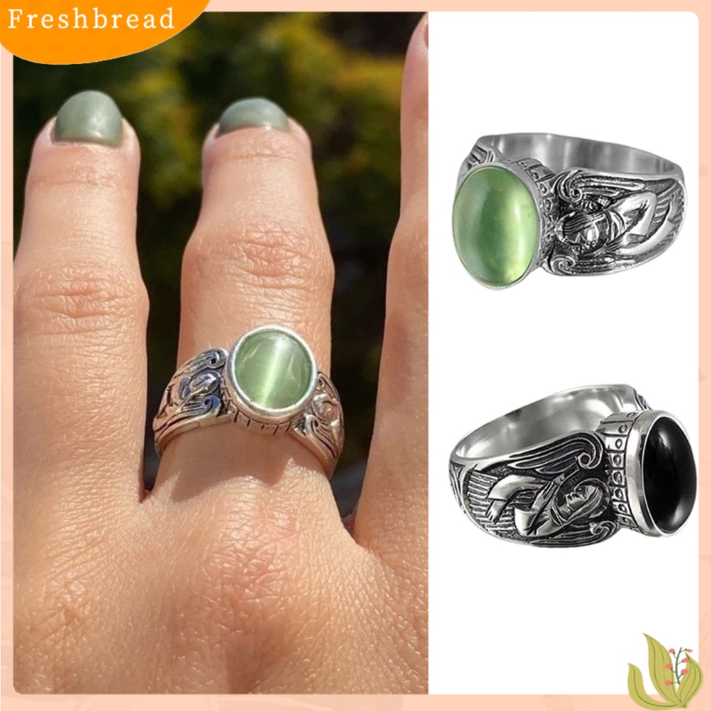 &lt; Freshbread &gt; Lebar Sederhana 2warna Vintage Cincin Wanita Moonstone Angel Pattern Ring Fashion Jewelry