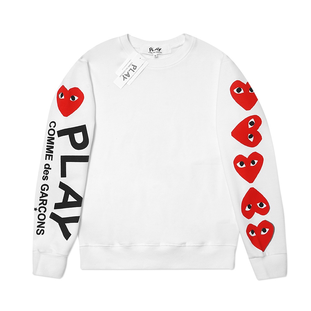 CDG Play Small Multi Hearts Printed Sleeve Sweatshirt White