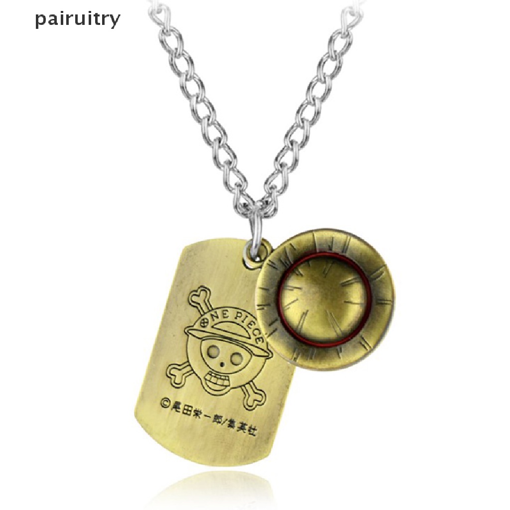 Prt 1pc Kalung Anime One Piece Luffy Topi Jerami Dan Tengkorak Logo Dog Tag Liontin PRT