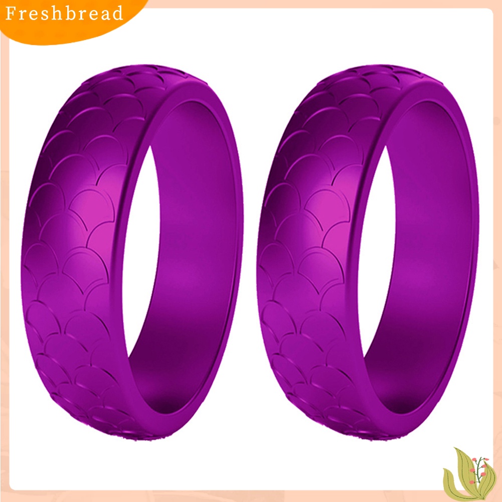 &lt; Freshbread &gt; 2Pcs Wanita Pola Sisik Ikan Ulang Tahun Silikon Cincin Pernikahan Band Aksesori