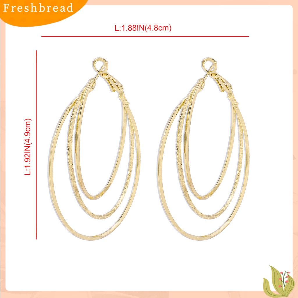 &lt; Freshbread &gt; 1pasang Anting Hoop Berlebihan Lingkaran Besar Multilayer Geometris Halus Dekorasi Hadiah Wanita Triple Ring Drop Earrings Aksesoris Fashion Perjamuan